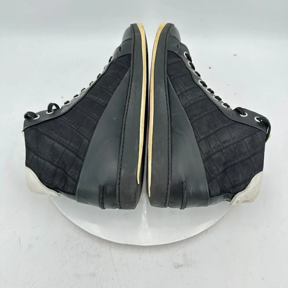 Fendi Men Size 9 Black Leather Printed High Top Lace Up Casual Shoes